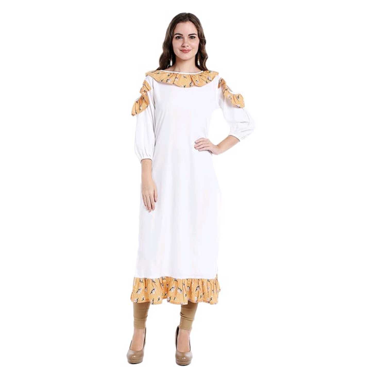 Self Design White Crepe Stitched Kurti* Product Id - 143238981