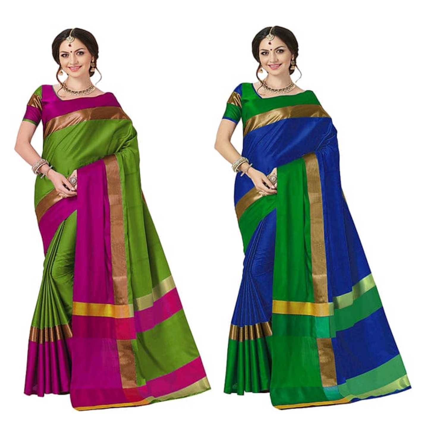 *Combo Of 2 Multicolor Art Cotton Silk Embellished Saree With Blouse* Product Id - 145495921
