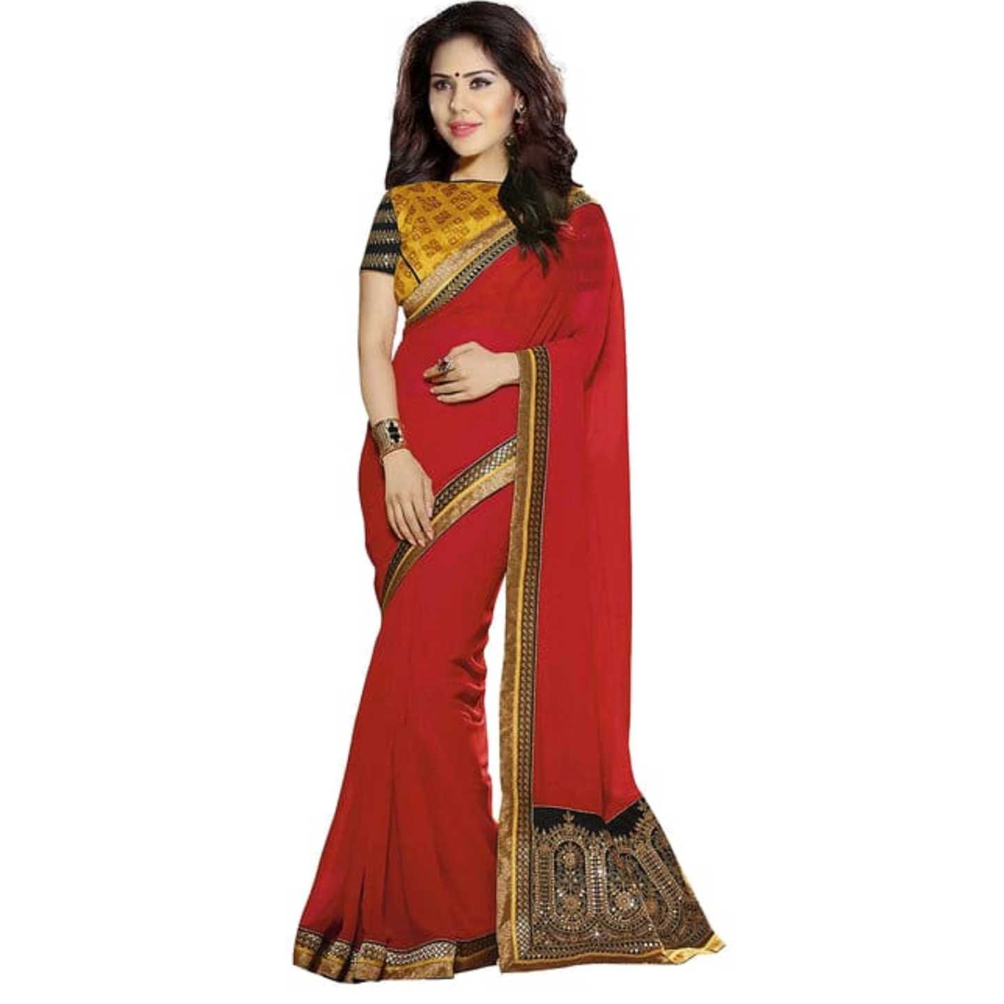 Black Georgette Self Design Saree With Blouse* Product Id - 143247827