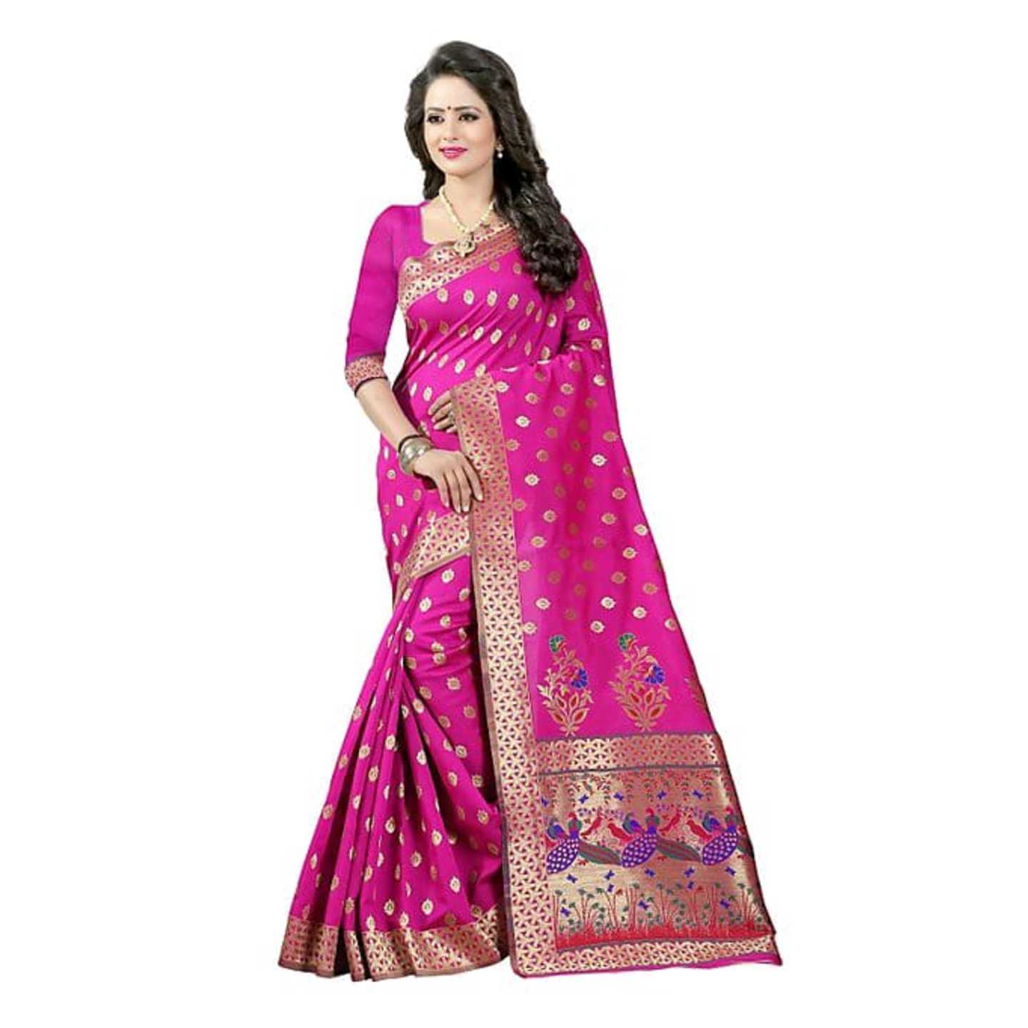 Pink Cotton Silk Self Design Saree With Blouse* Product Id - 143239115