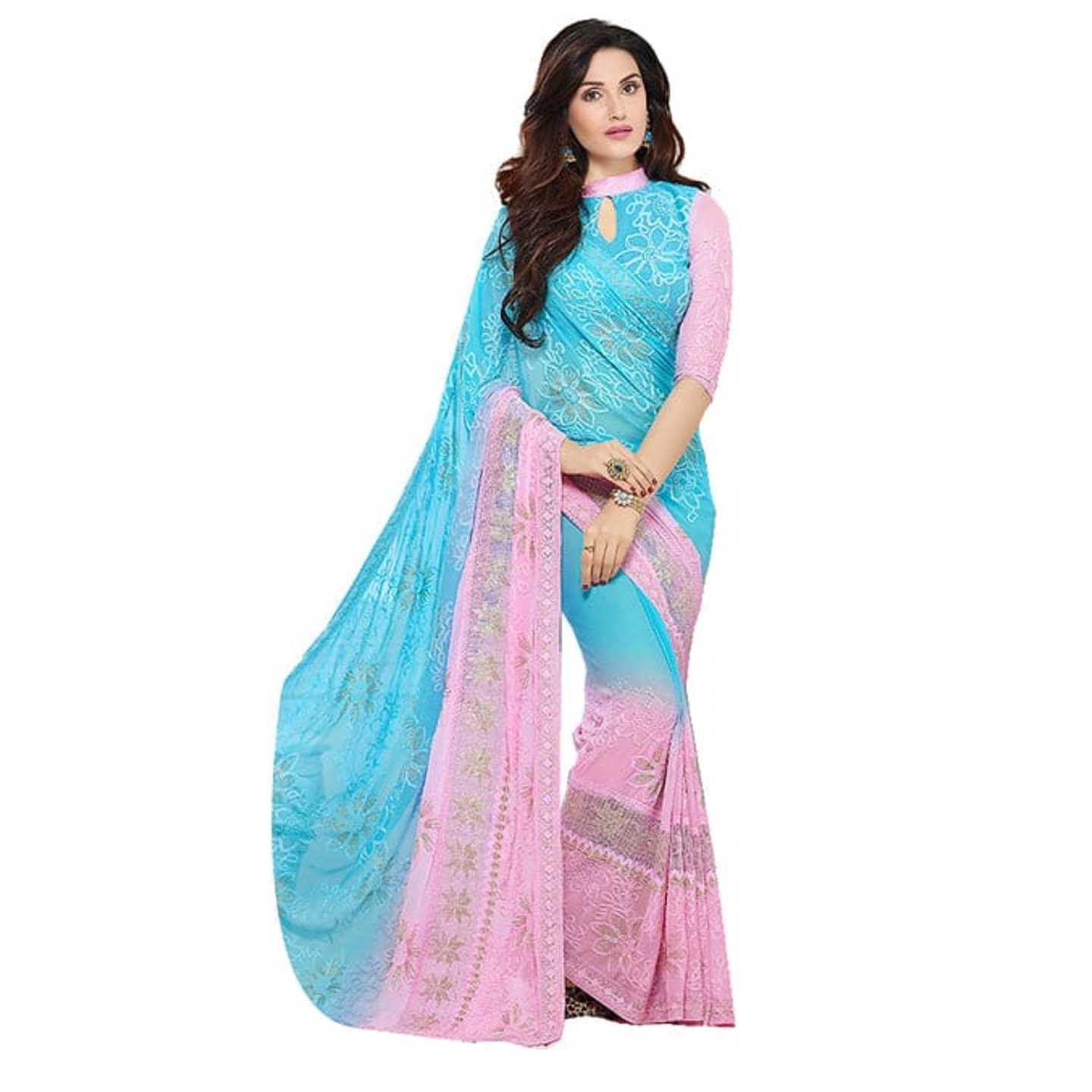 *Pink Chiffon Embroidered Saree With Blouse* Product Id - 143238643