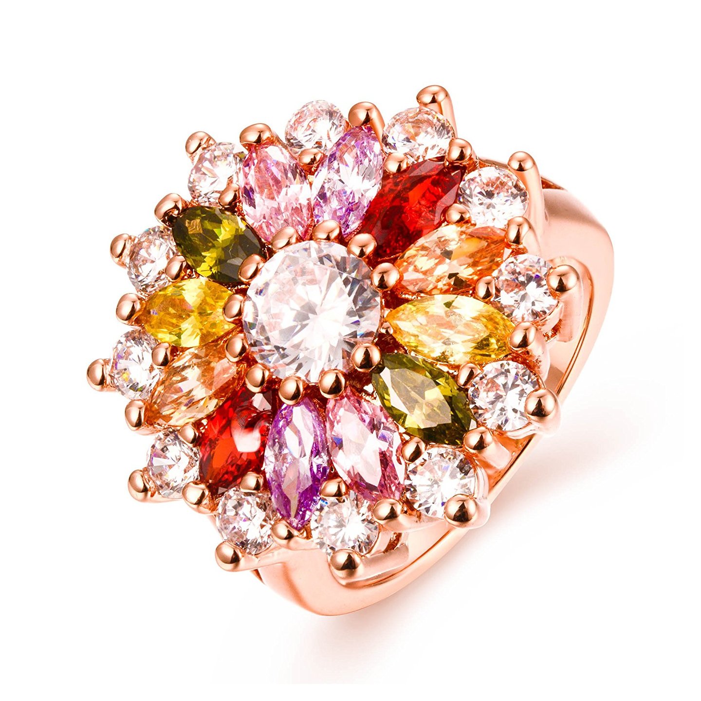 LBTADJL12 Yellow Chimes Swiss Zircon Multi Color Rose Gold Metal Ring for Women and Girls