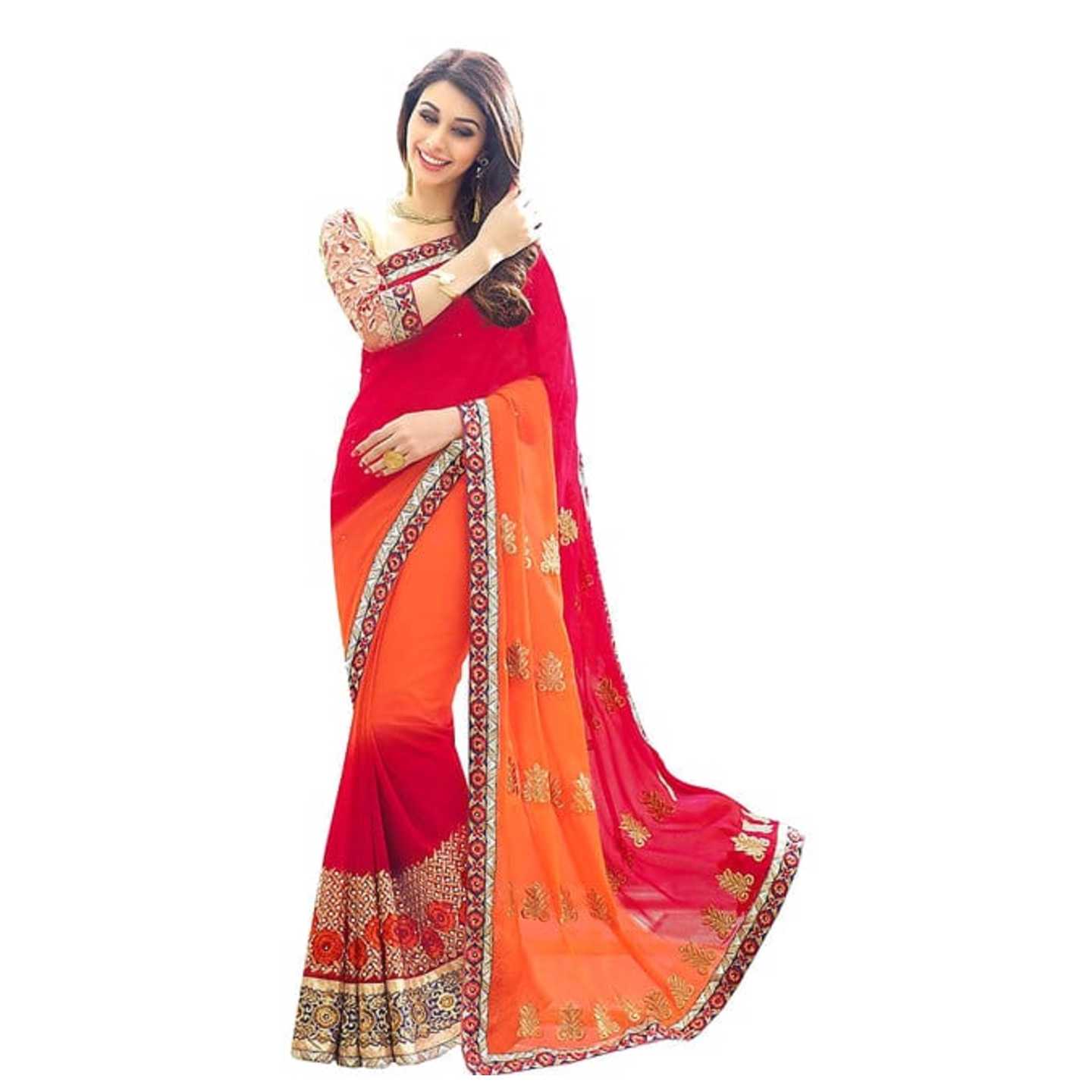 Half Half Georgette Saree* Product Id - 143238459