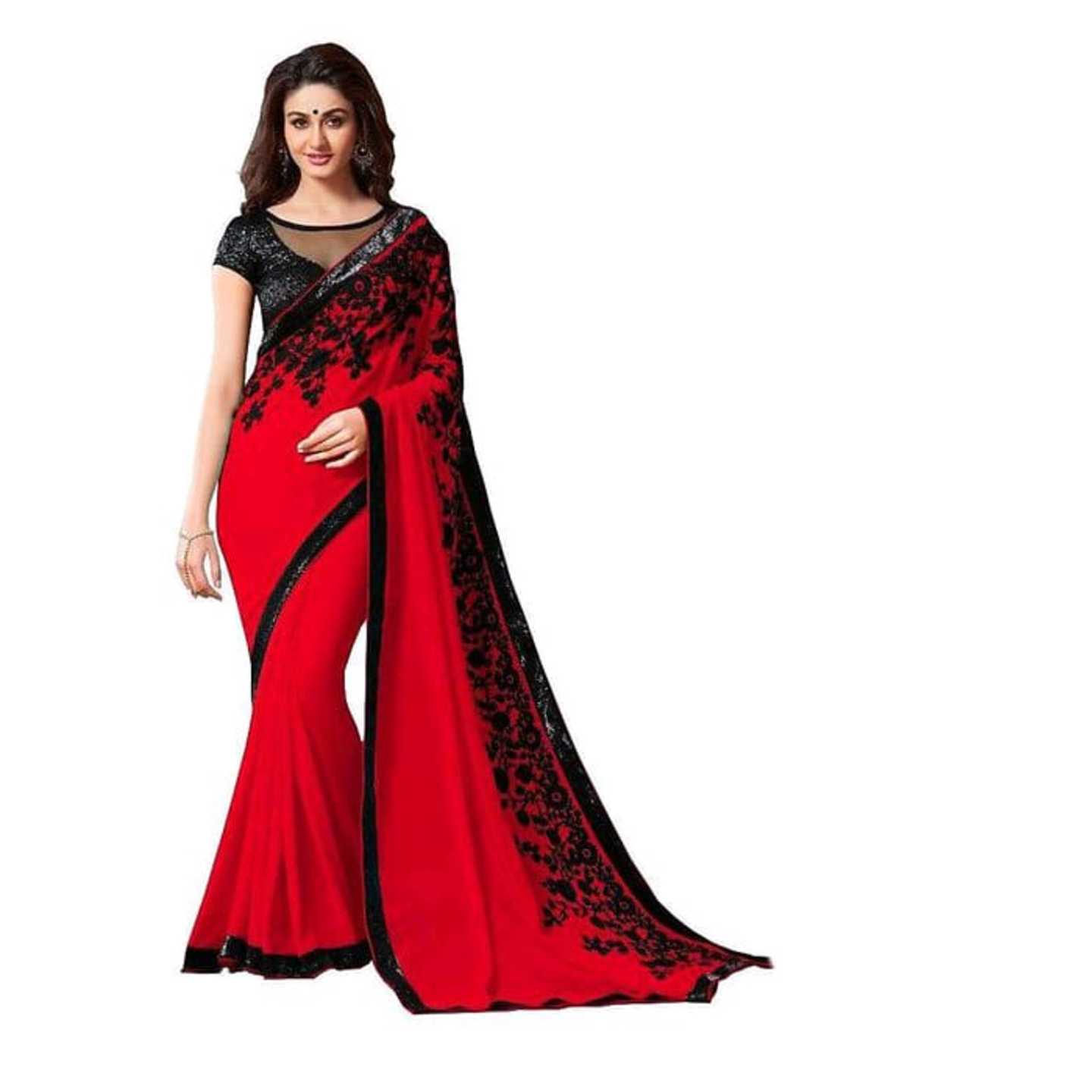 *Red Chiffon Saree* Product Id - 145414241