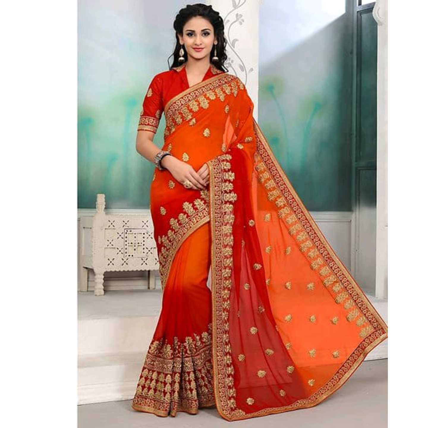 Maroon Georgette Embroidered Saree With Blouse* Product Id - 143238666