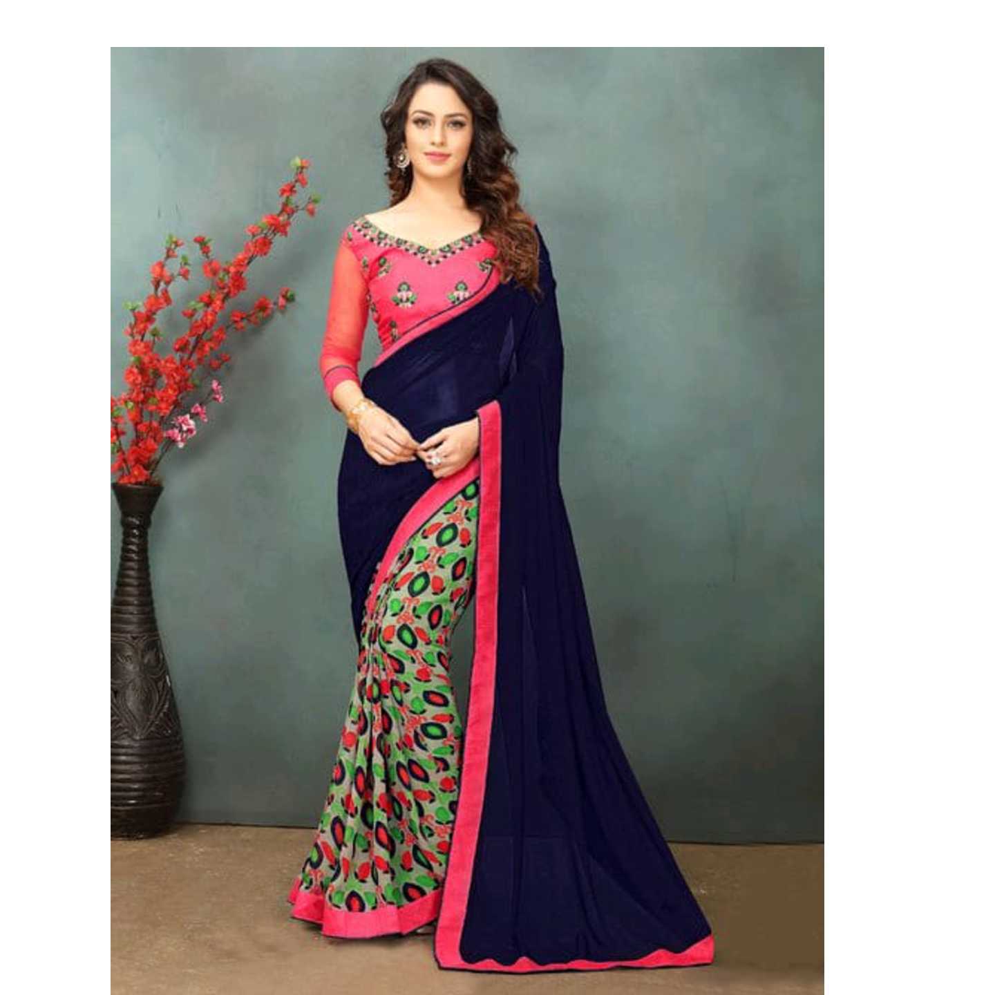 Designer Multicolored Georgette Saree* Product Id - 143238749