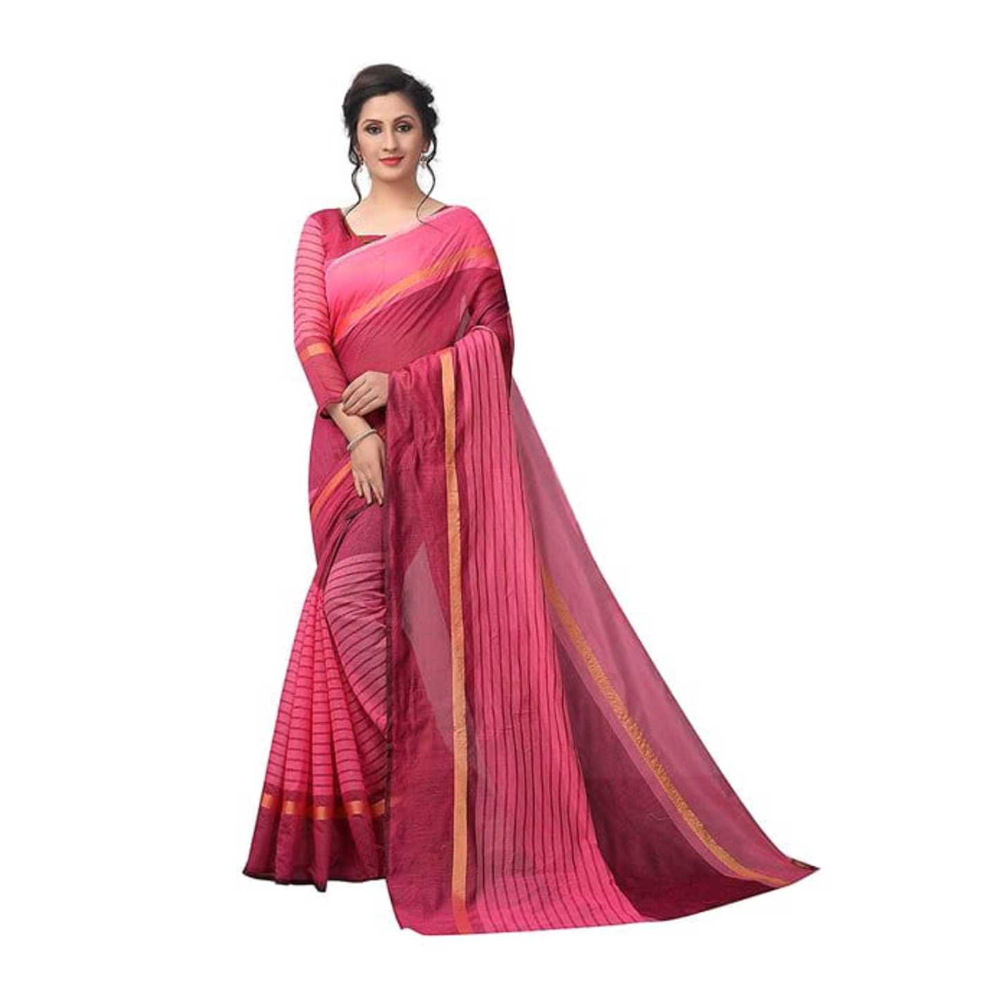 *Indian Beautyful Women's Pink Chanderi Plain Cotton Sarees New Designer Saree Bollywood Latest Designer Partywear Sa* Product Id - 143517262