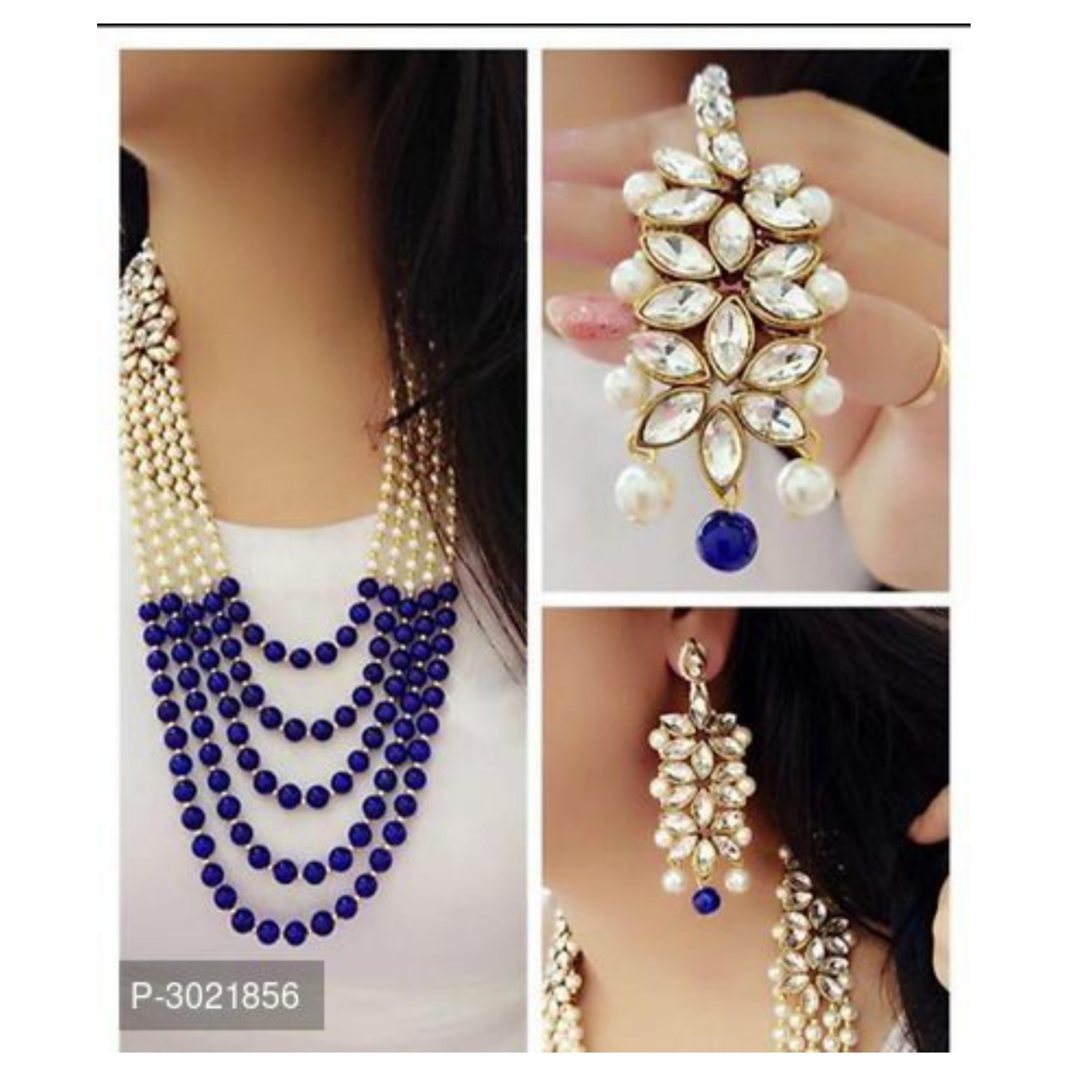 Stylish Pearl Kundan Multi Layered Jewellery Set