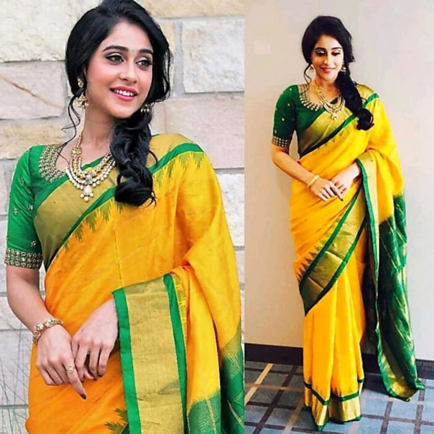 Yellow Art Silk Block Print Saree With Blouse Piece* Product Id - 146005396