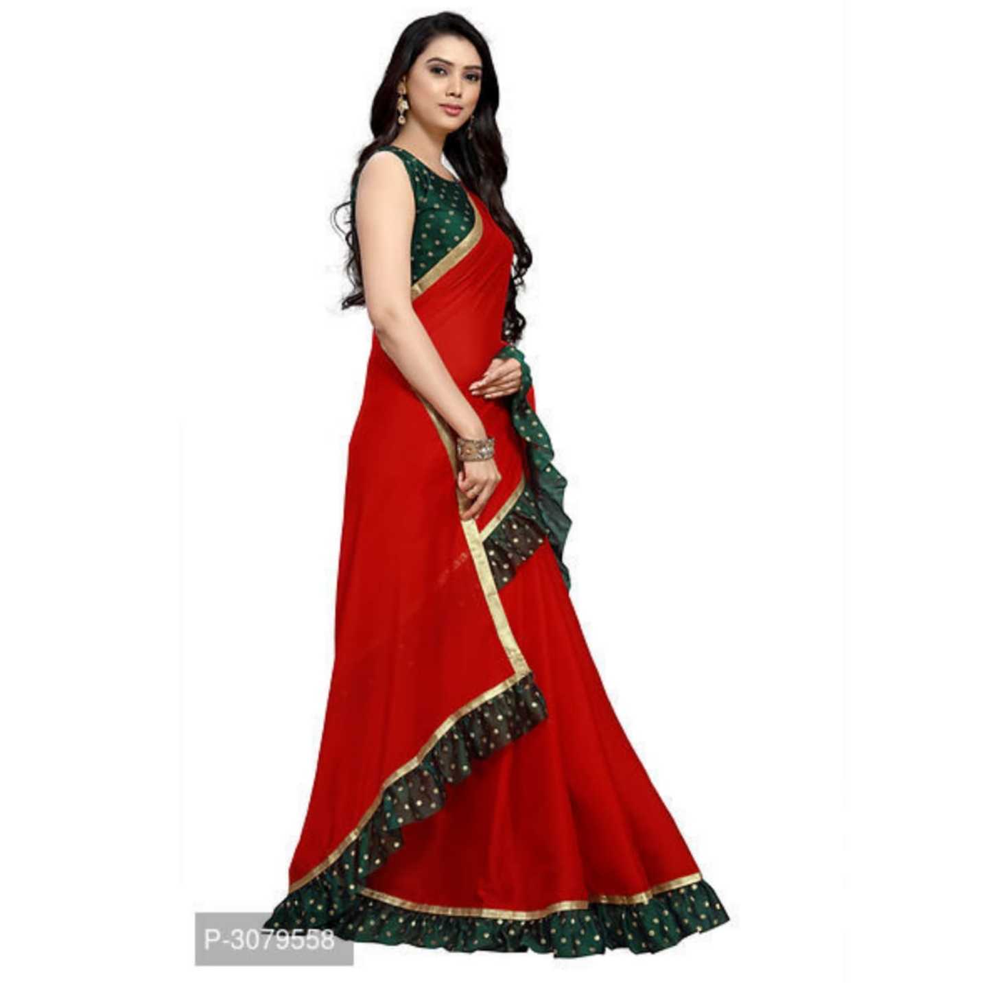 Designer Ruffle Border Georgette Sarees With Blouse Piece