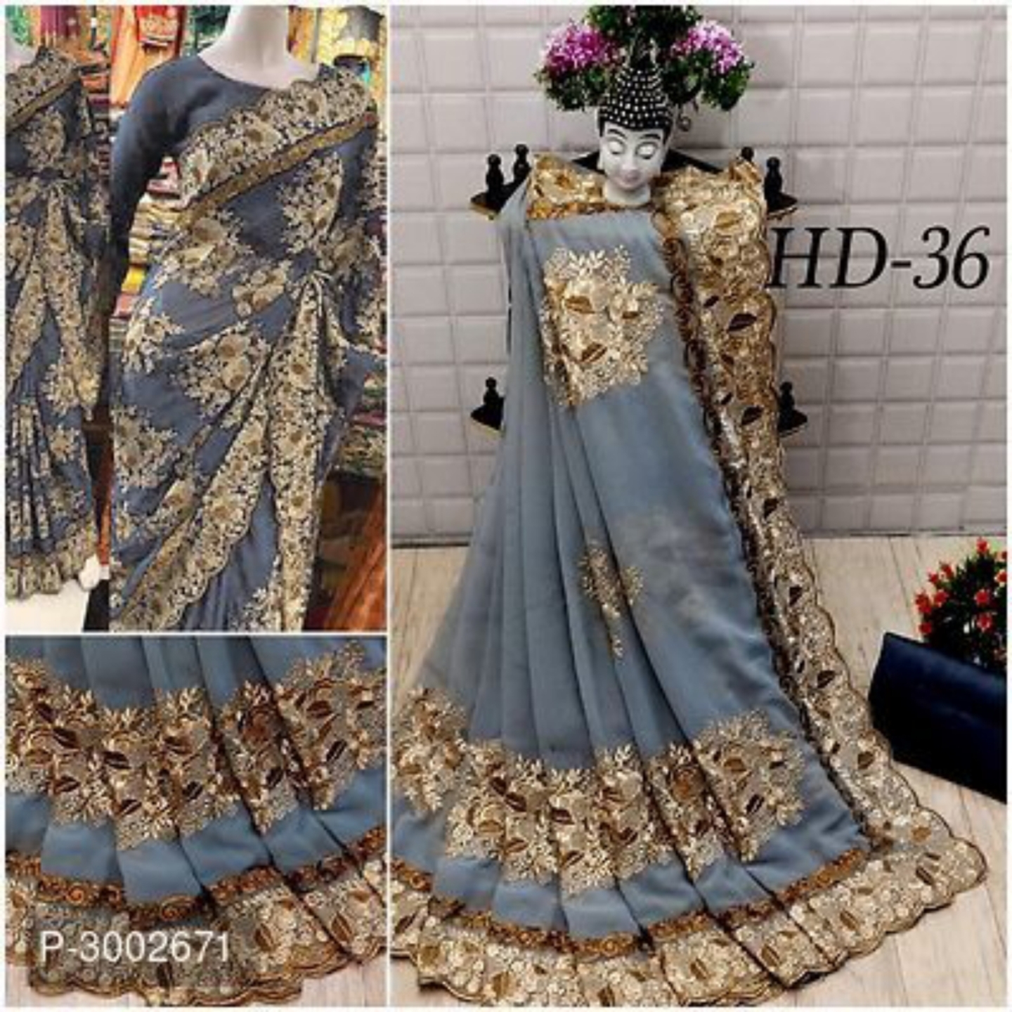Beautiful Embroidered Georgette Sarees With Blouse Piece