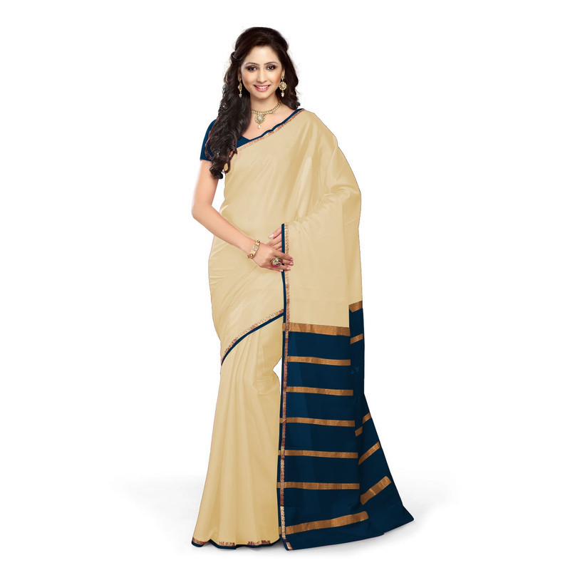Tussar Cream with Green  Kerala sari | Onam Saree | Kasavu Saree | Kasavu Saree Online