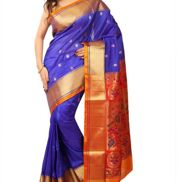 Blue and Orange  Border Paithani Sarees | Paithani sarees online | New paithani sarees
