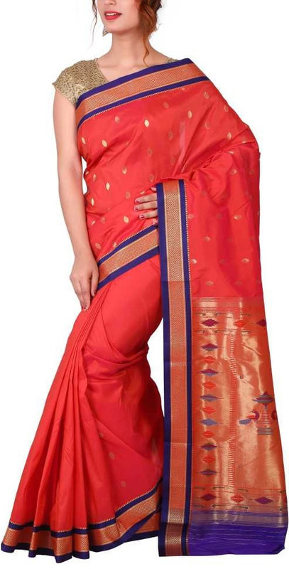 Tomato Red and Voilet Paithani Sarees | Paithani sarees online | New paithani sarees
