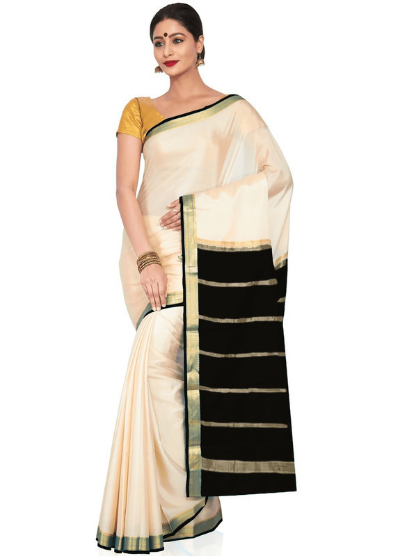 Tussar Cream with Brown Kerala sari | Onam Saree | Kasavu Saree | Kasavu Saree Online