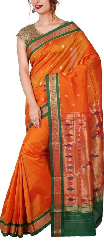 Orange and Green Paithani Sarees | Paithani sarees online | New paithani sarees
