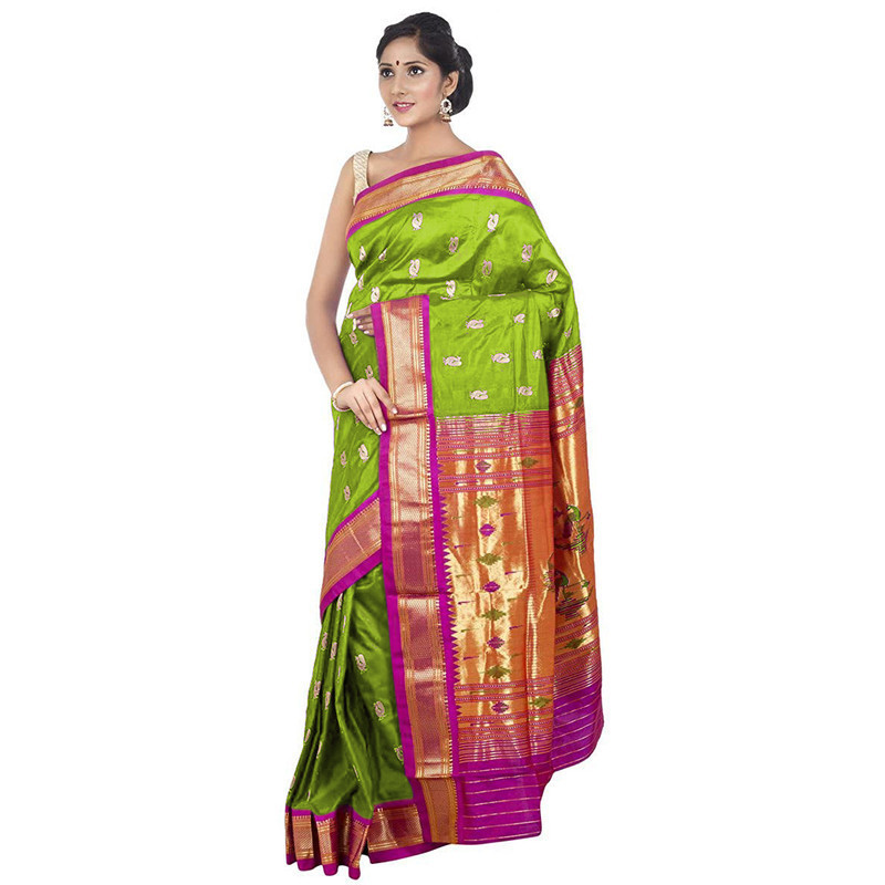 Paithani Pure Silk  in Blue with Red  Contrast Border Meena Butta Saree with Silk Mark