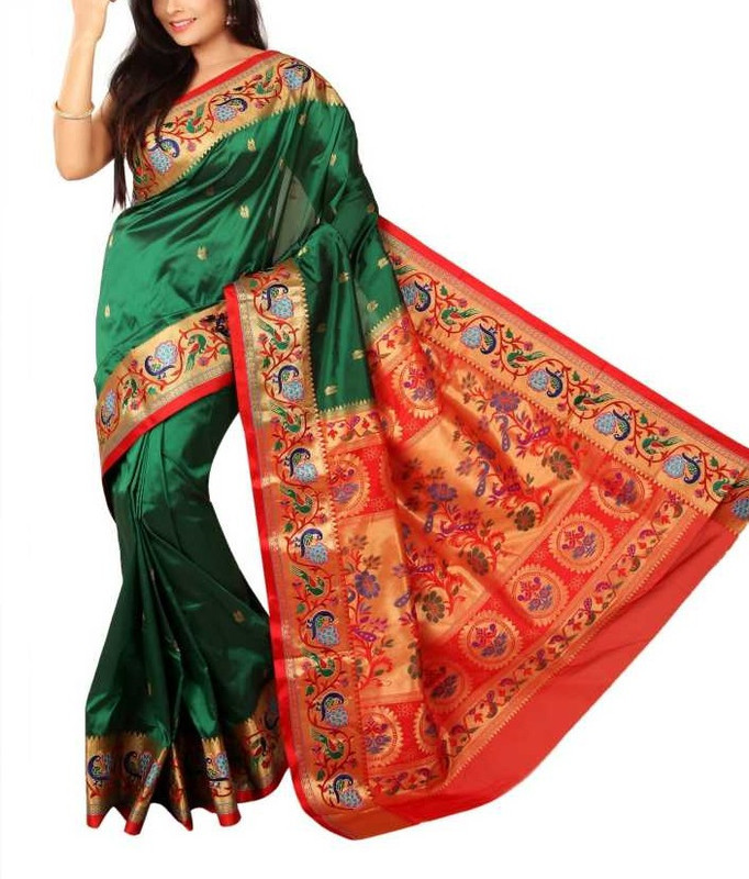 Bottle Green and Red Paithani Sarees | Paithani sarees online | new Paithani sarees