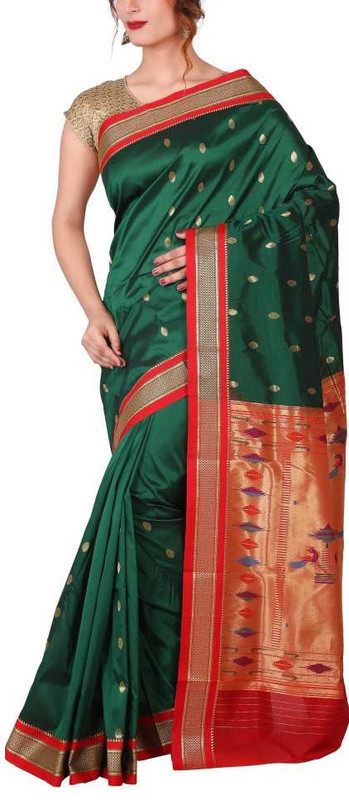 Bottle Green and Red Border Paithani Sarees | Paithani sarees online | New paithani sarees