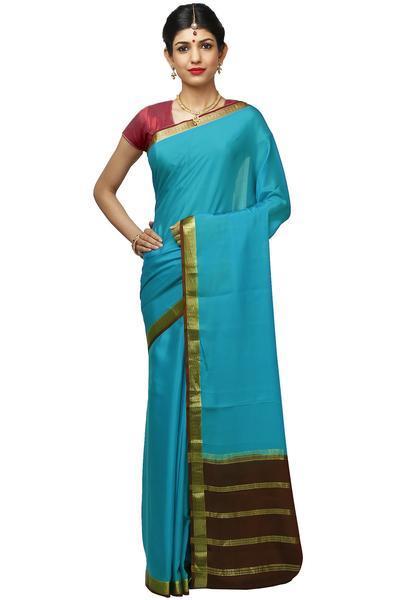 Rama Blue Mysore Silk Saree | KSIC Sarees | Creape Saree | mysore silk sarees online