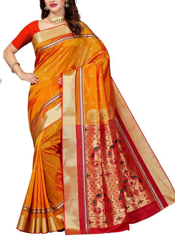 Orange and Red Paithani Paithani Sarees | Paithani sarees online | new Paithani sarees
