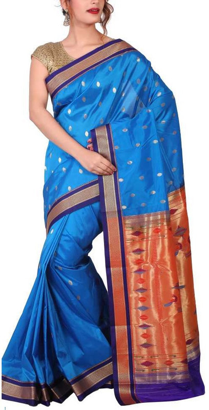 Anandha Blue and Voilet Border Paithani Sarees | Paithani sarees online | New paithani sarees
