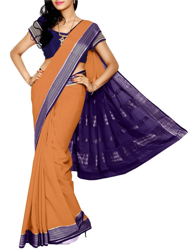 Peach Orange with Voilet Mysore Silk Saree | KSIC Sarees | Creape Saree | Mysore silk sarees online