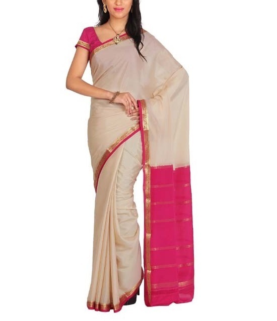 Milk White with Pink Mysore Silk Saree | KSIC Sarees Creape Saree | mysore silk sarees online | ksic sarees online shopping