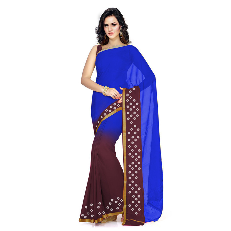 Blue and Brown Blue Silk Pure Georgette Sarees | Plain Georgette Sarees | Designer Saree Online