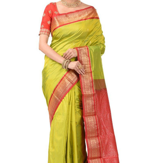 Parrot Green and Red Contrast Pink Kanchipuram Silk Sarees  Silk Saree  Saree Online  traditional kanchipuram silk sarees online shopping