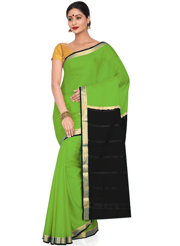 Parrot Green and Black Mysore Silk Saree | KSIC Sarees | Creape Saree | mysore silk sarees online