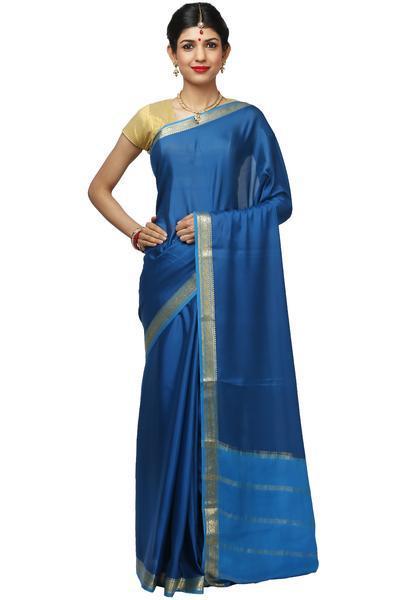 Yale Blue and Anandha Blue Mysore Silk Saree | KSIC Sarees | Creape Saree | mysore silk sarees online