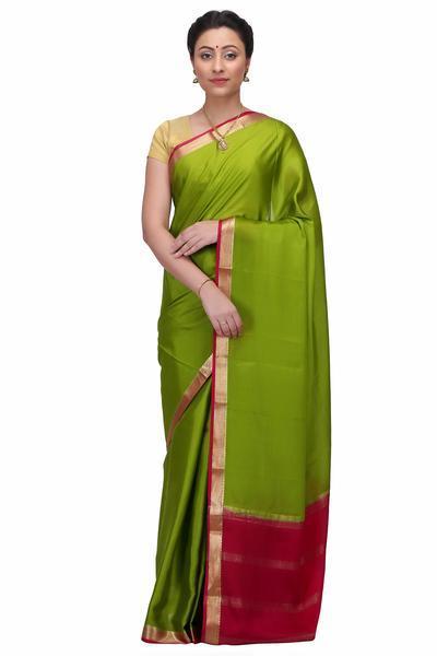 Parrot Green with  Rani Pink Mysore Silk Saree | KSIC Sarees Creape Saree | mysore silk sarees online | ksic sarees online shopping