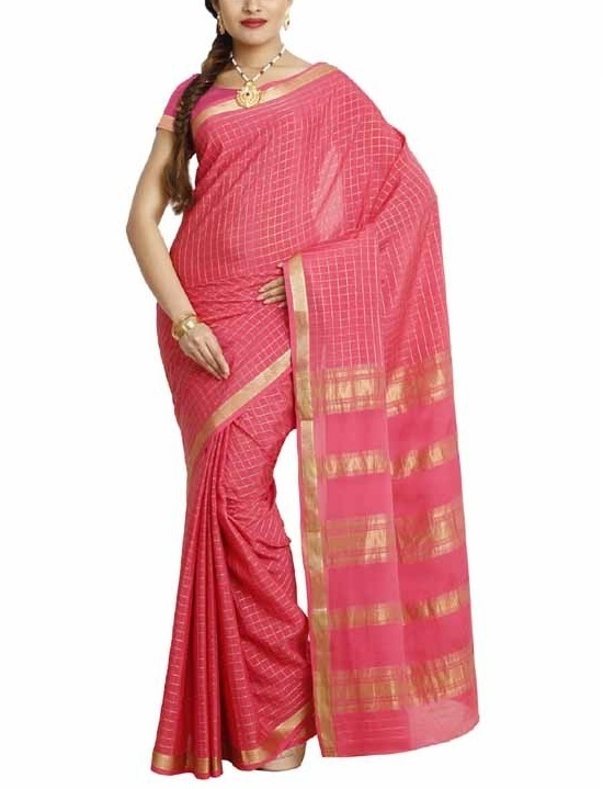 Peach Checks Contrast Mysore Silk Saree | KSIC Sarees | Creape Saree | Mysore silk sarees online