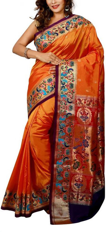 Mustard Orange and Royal Blue Paithani Sarees | Paithani sarees online | new Paithani sarees