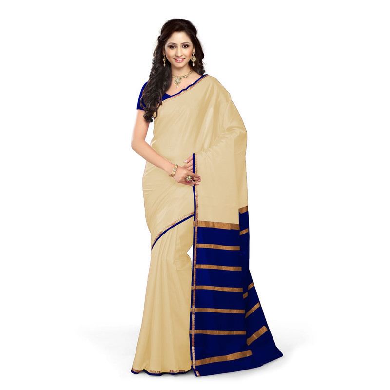 Tussar Cream with Voilet  Kerala sari | Onam Saree | Kasavu Saree | Kasavu Saree Online