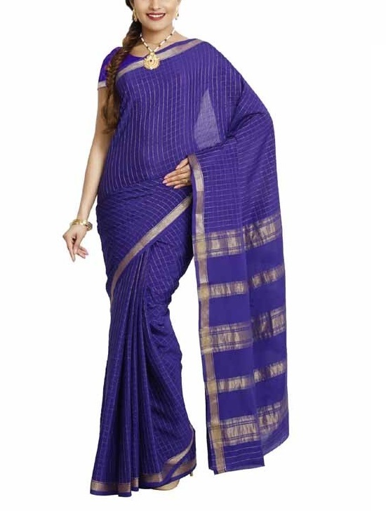 Royal blue Self Coloured Checks Contrast Mysore Silk Saree | KSIC Sarees | Creape Saree | Mysore silk sarees online