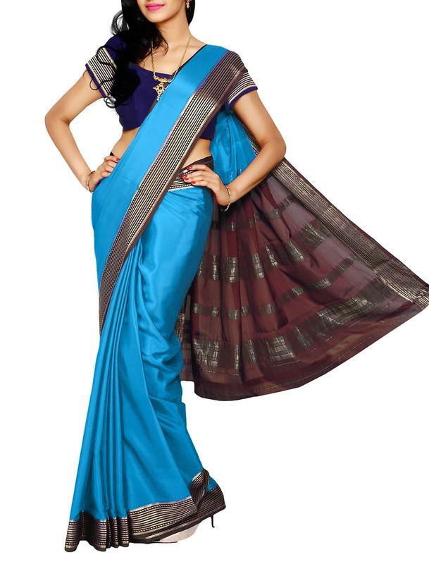 Anandha Blue with Brown  Mysore Silk Saree | KSIC Sarees | Creape Saree | Mysore silk sarees online