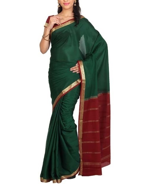 Bottle Green with Marron Mysore Silk Saree | KSIC Sarees Creape Saree | mysore silk sarees online | ksic sarees online shopping