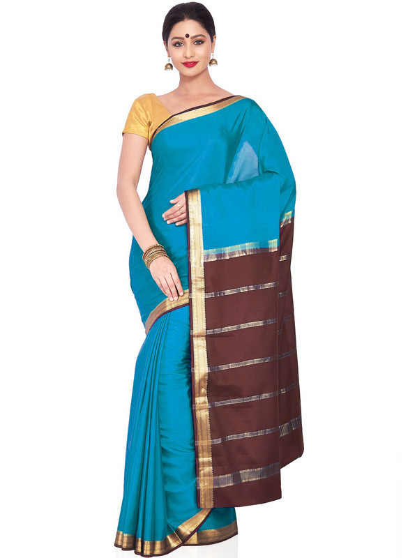 Sky Blue and Brown Mysore Silk Saree | KSIC Sarees Creape Saree | mysore silk sarees online | ksic sarees online shopping
