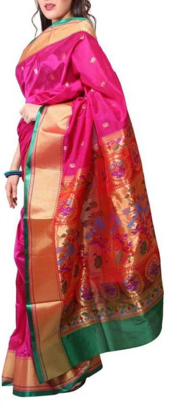 Pink and Green Border Paithani Sarees | Paithani sarees online | New paithani sarees