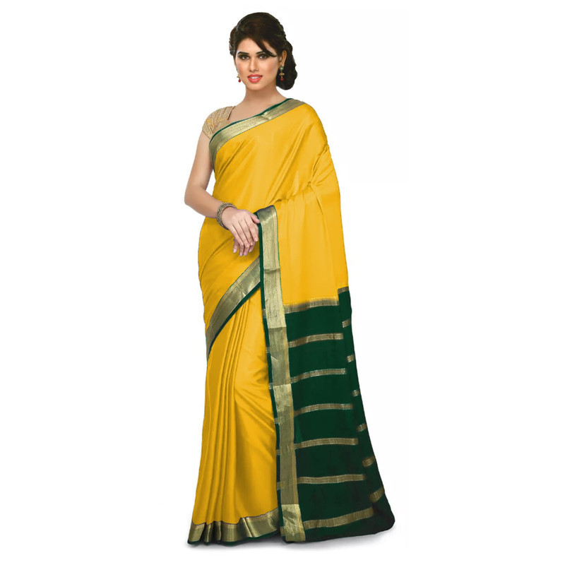 Golden Yellow and Green Mysore Silk Saree  KSIC Sarees  Creape Saree  mysore silk sarees online