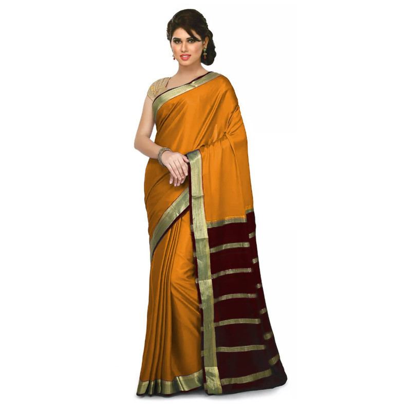 Mustard Orange and Brown Mysore Silk Saree  KSIC Sarees  Creape Saree  mysore silk sarees online