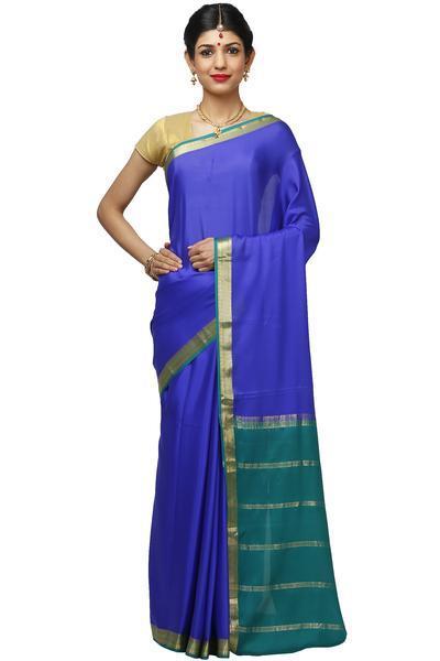Royal Blue and Green Mysore Silk Saree | KSIC Sarees | Creape Saree | mysore silk sarees online