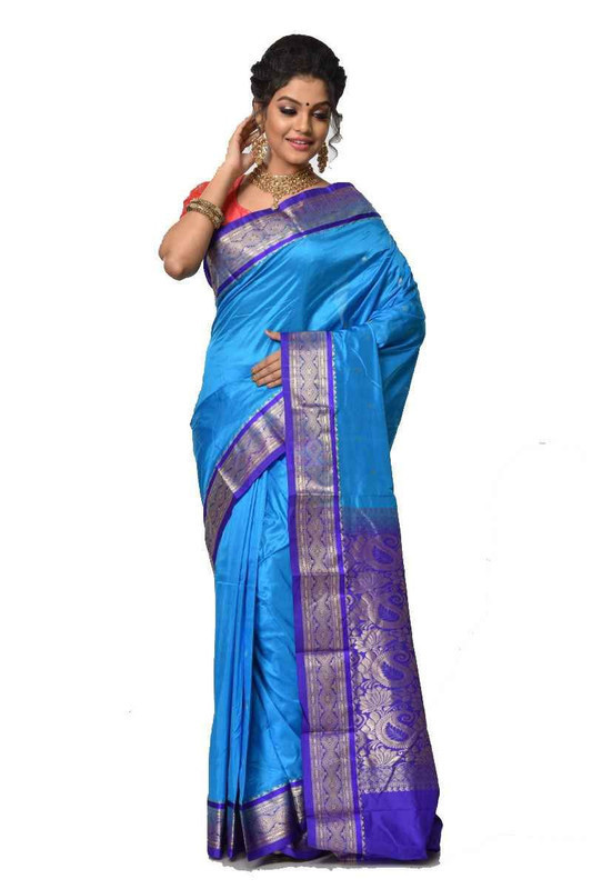 Sky Blue and Voilet  Kanchipuram Silk Sarees  Silk Saree  Saree Online  traditional kanchipuram silk sarees online shopping