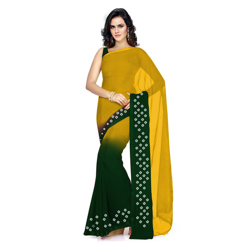 Yellow and Green Silk Pure Georgette Sarees | Plain Georgette Sarees | Designer Saree Online