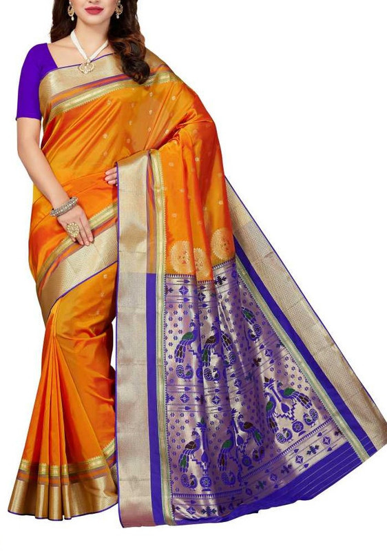 Orange and Royal Blue Paithani Paithani Sarees | Paithani sarees online | new Paithani sarees