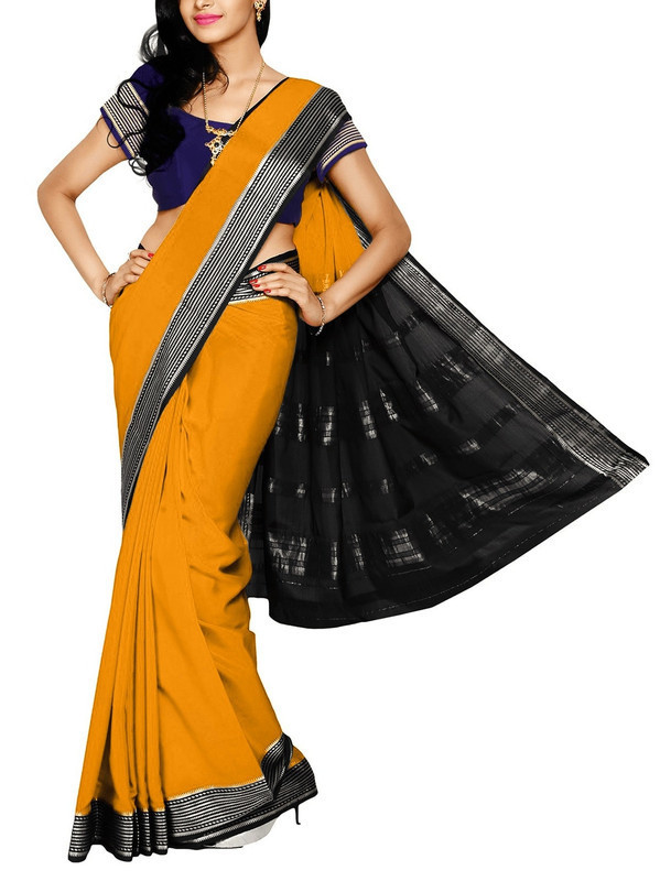 Orange with Black Mysore Silk Saree | KSIC Sarees | Creape Saree | Mysore silk sarees online