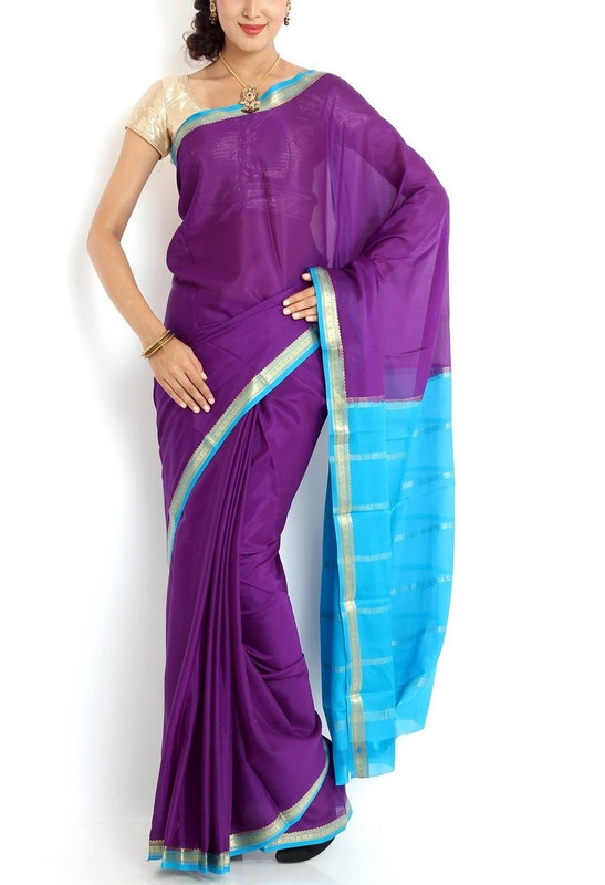 Purple with  Skyblue Mysore Silk Saree | KSIC Sarees Creape Saree | mysore silk sarees online | ksic sarees online shopping