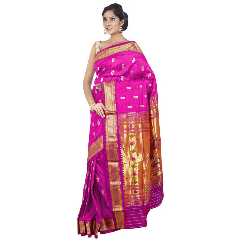 Paithani Pure Silk in Black with Red Contrast Border Meena Butta Saree with Silk Mark